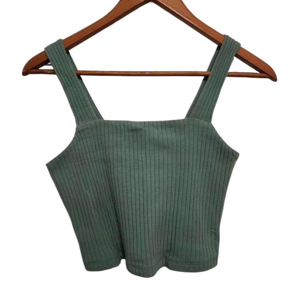 American Eagle Outfitters Green Ribbed Crop Tank Top